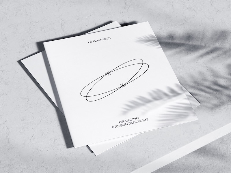 Qubus, Brochure Mockup with Beautiful Plant Shadows, US, 13