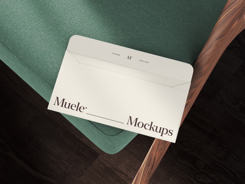 Muele, Envelope Mockup in Top View, EU, Scene 14