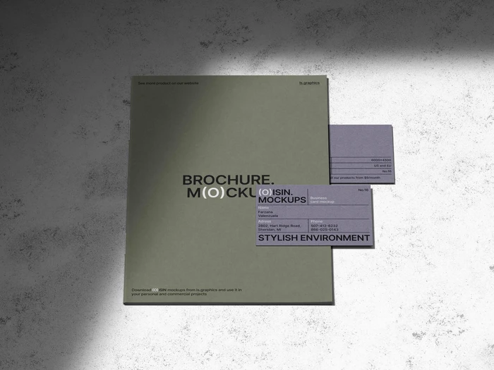 Oisin, Stylish Brochure Mockup and Business Card Mockups, EU, 16