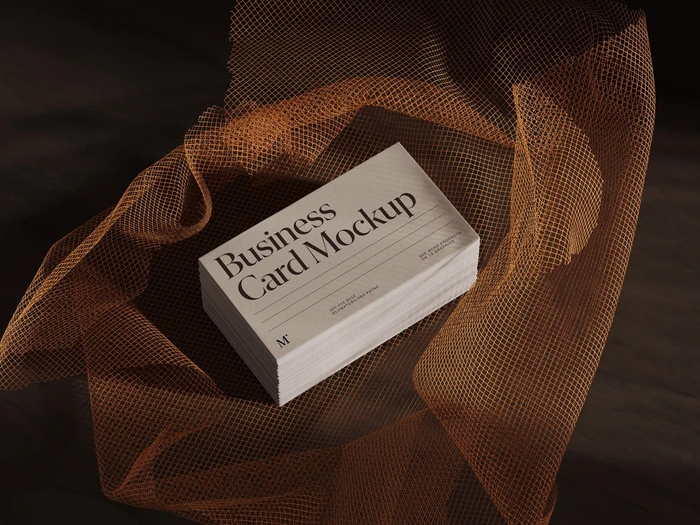 Muele, Business Card Mockups in the Folds of Mesh Fabric, US, Scene 11