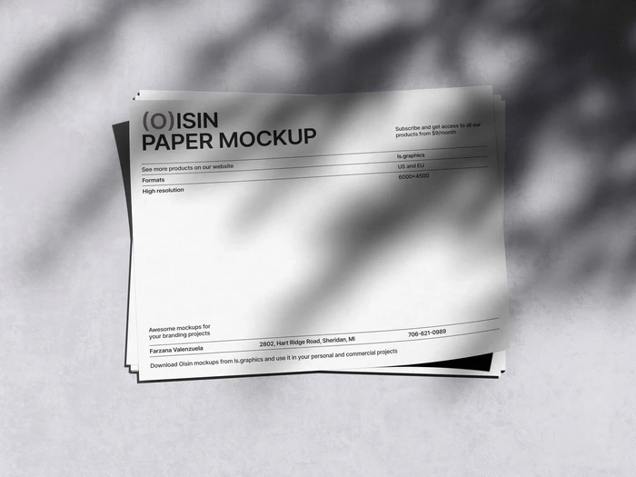Oisin, Letterhead Mockup with Charming Shadows, US, 11