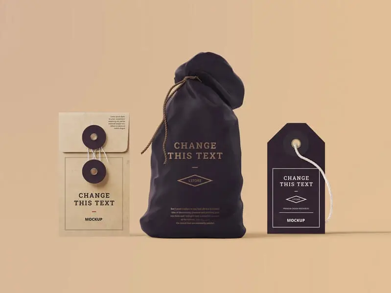Bag, Box, Tag Mockups in front view