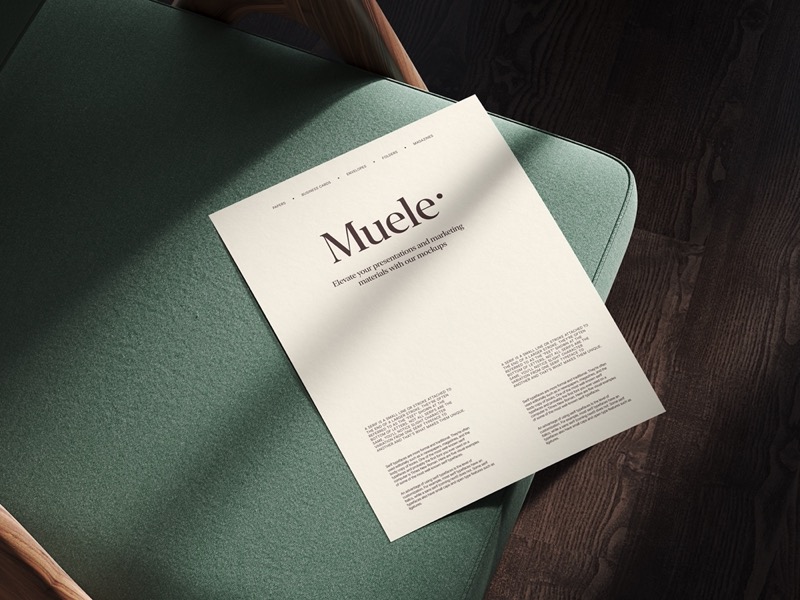 Muele, Elegant A4 Paper Mockup, US, Scene 01