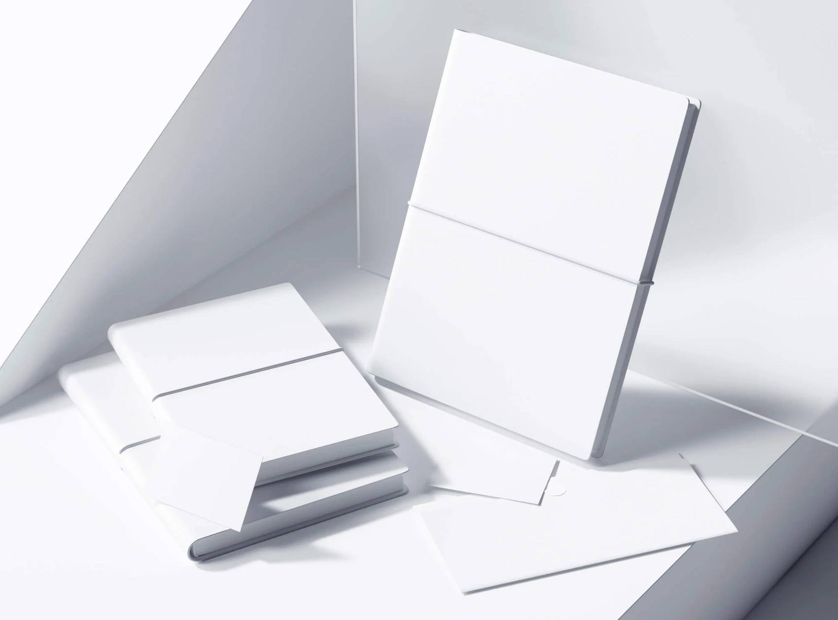 Free 3 Notebook and Business Cards with Envelope Mockup 2