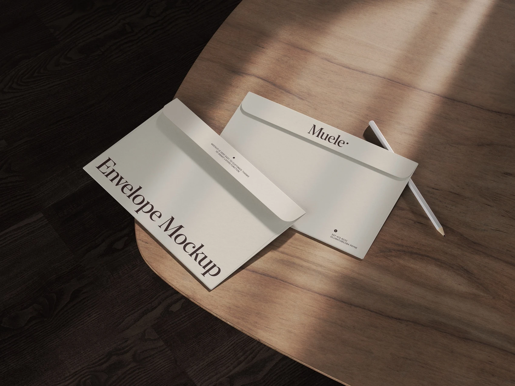 Muele, Envelope Mockups with Charming Play of Light, US, Scene 05 1