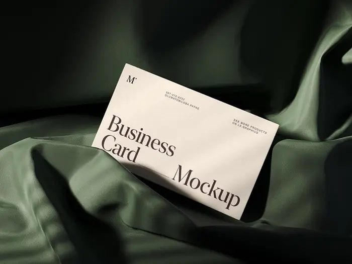 Muele, Business Card Mockup in the Folds of Fabric, US, Scene 16