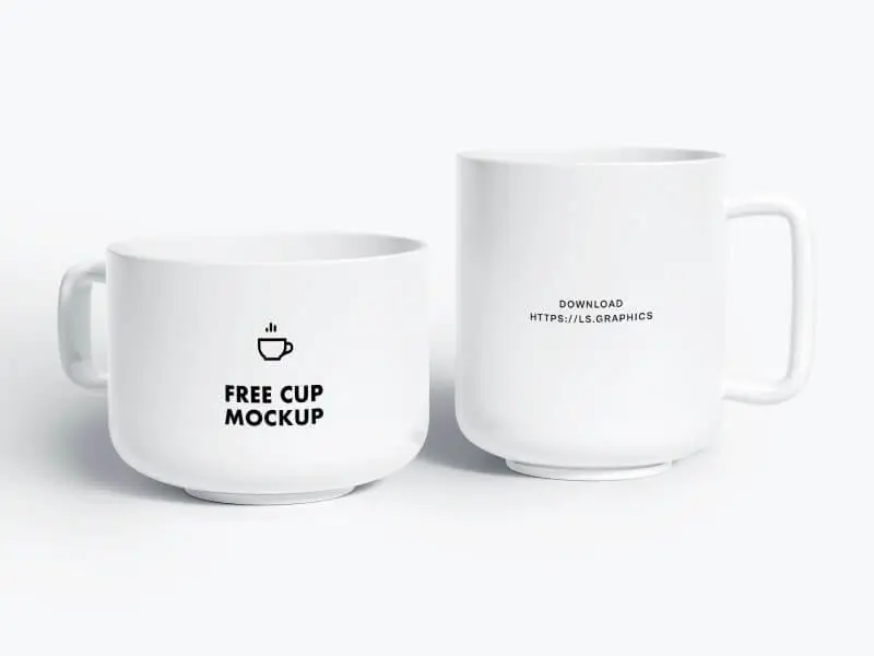2 Ceramic Cups Free PSD Mockup