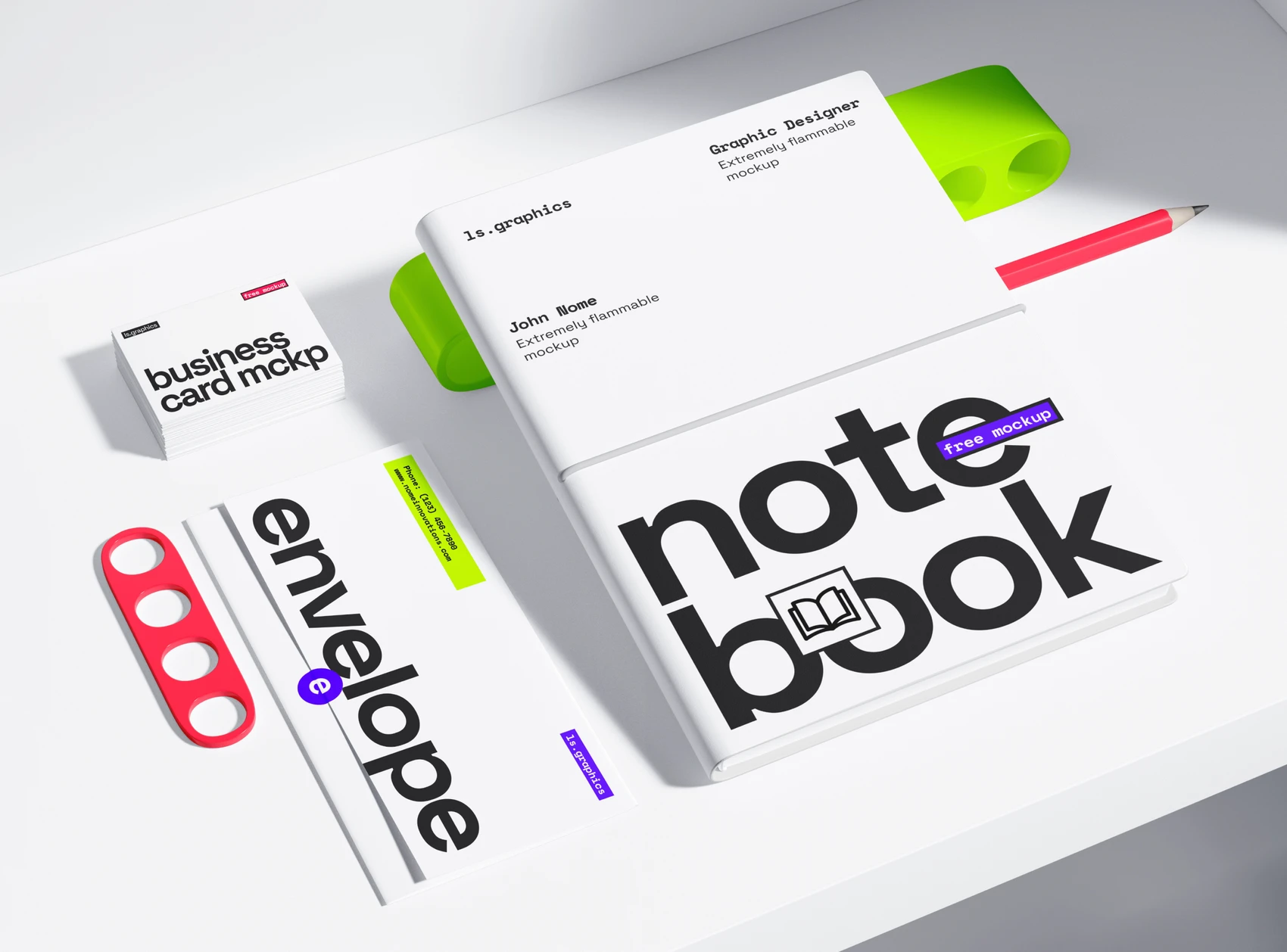 Free Notebook, Envelope and Business Card Mockup 1