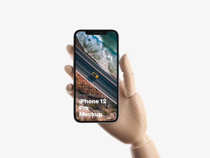 Wooden Hands iPhone 12 Pro Mockups, 01