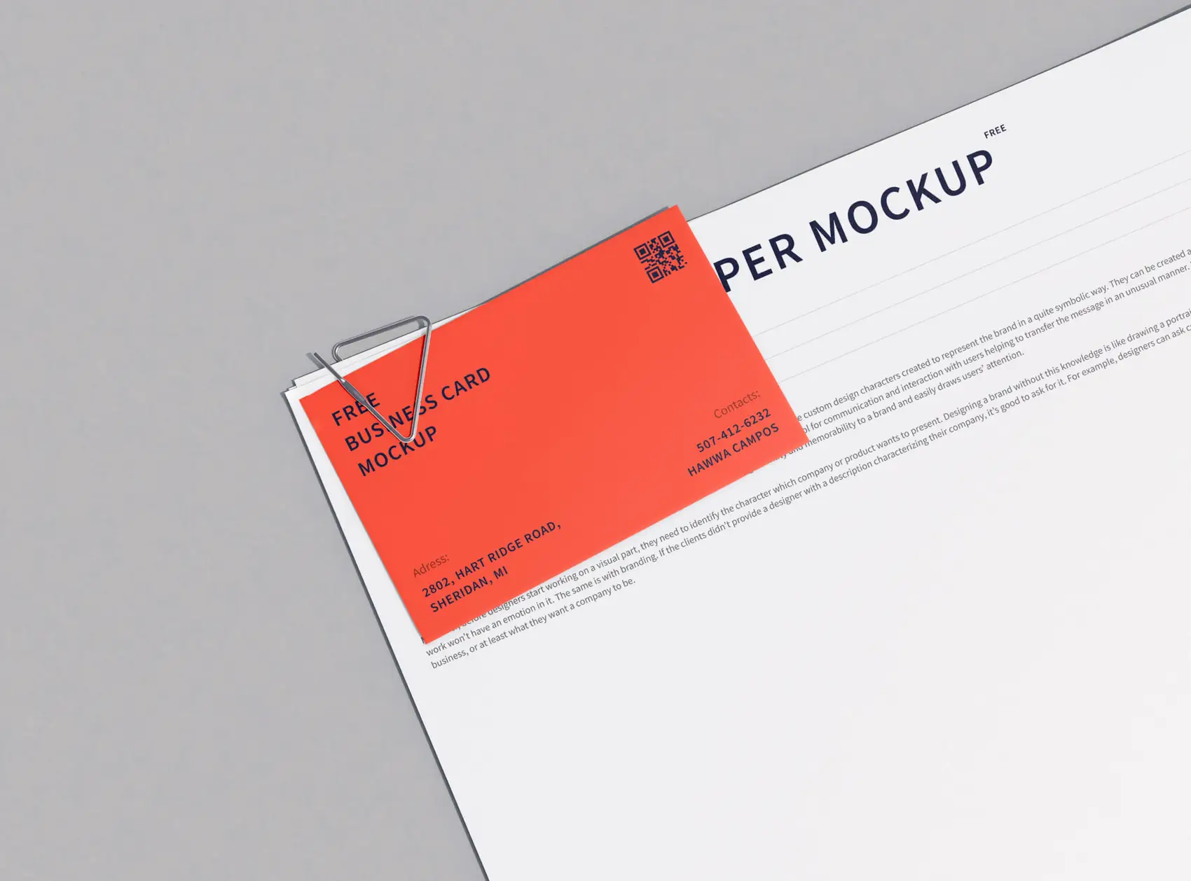 Free Paper and Business Card Mockup with Paper Clip 1