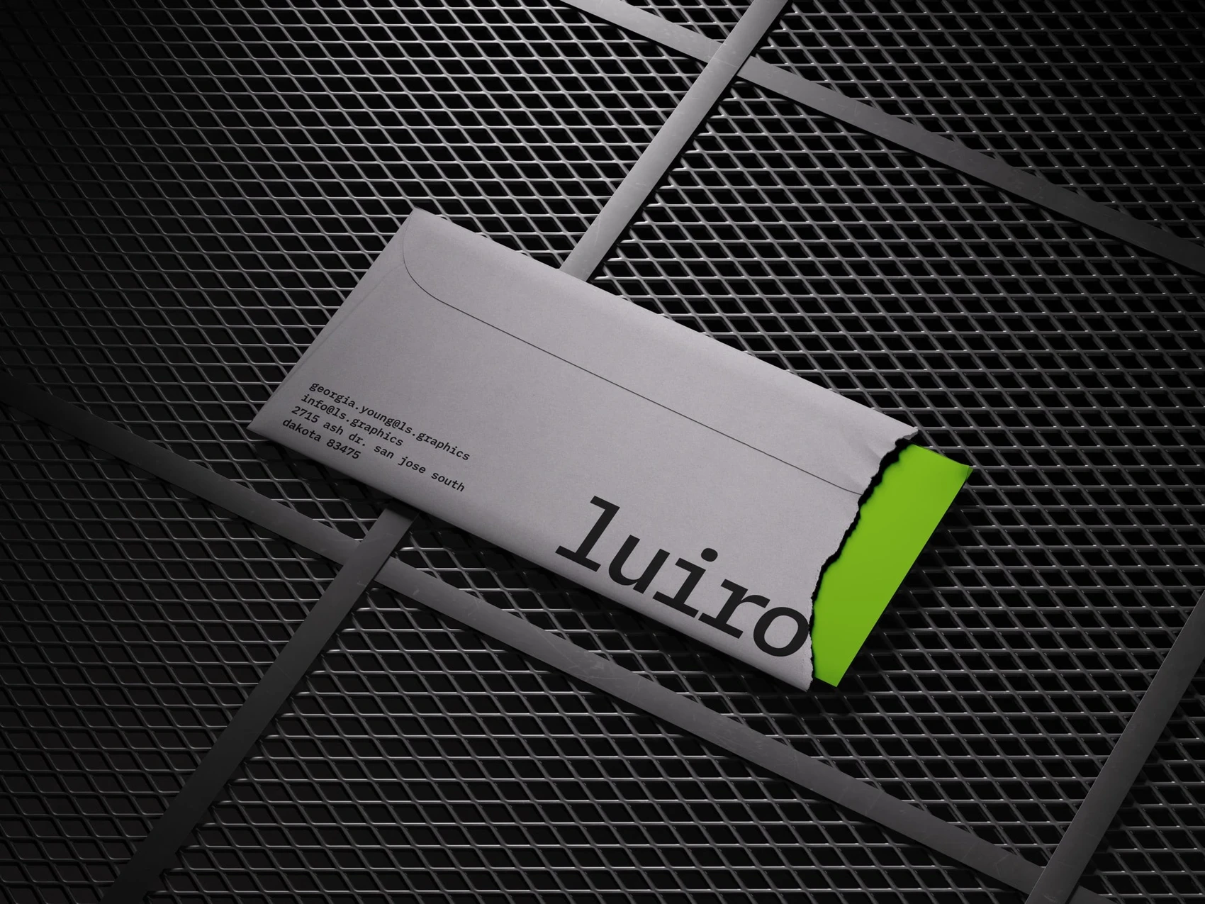 Luiro, Modern Envelope Mockup on Metal Structures Backdrop, EU 15 1
