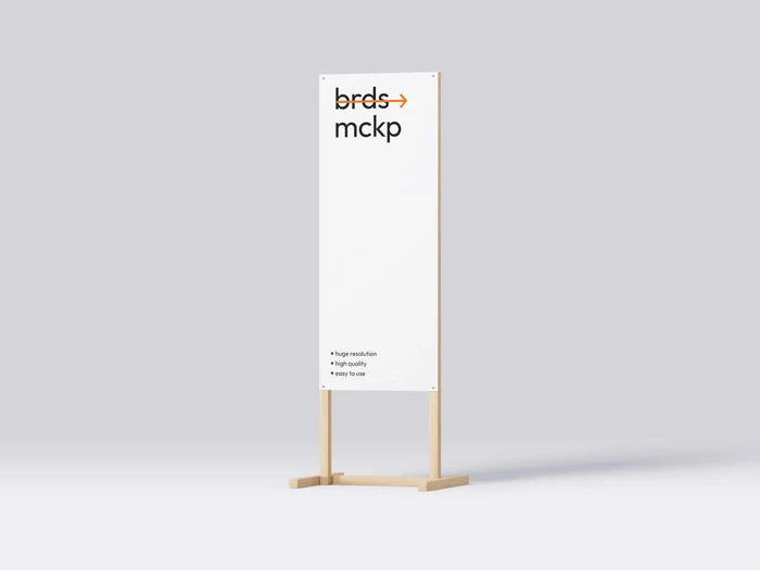 Vertical Banner Mockup on a Wooden Frame, Isolated, 20