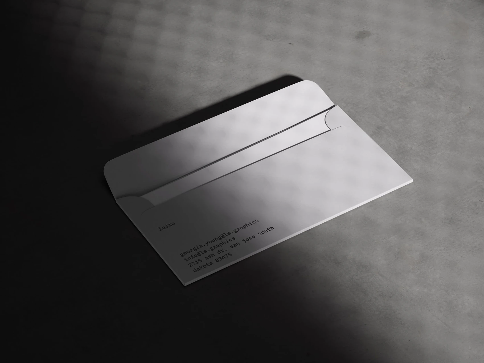 Luiro, Opened Envelope Mockup in Minimalistic Environment, EU 06 1