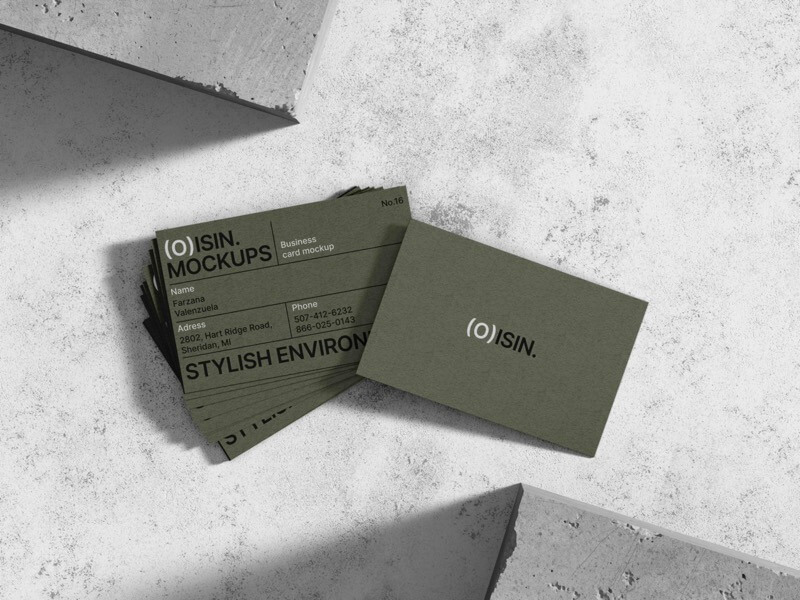 Oisin, Premium Quality Business Card Mockups in Top View, EU, 01
