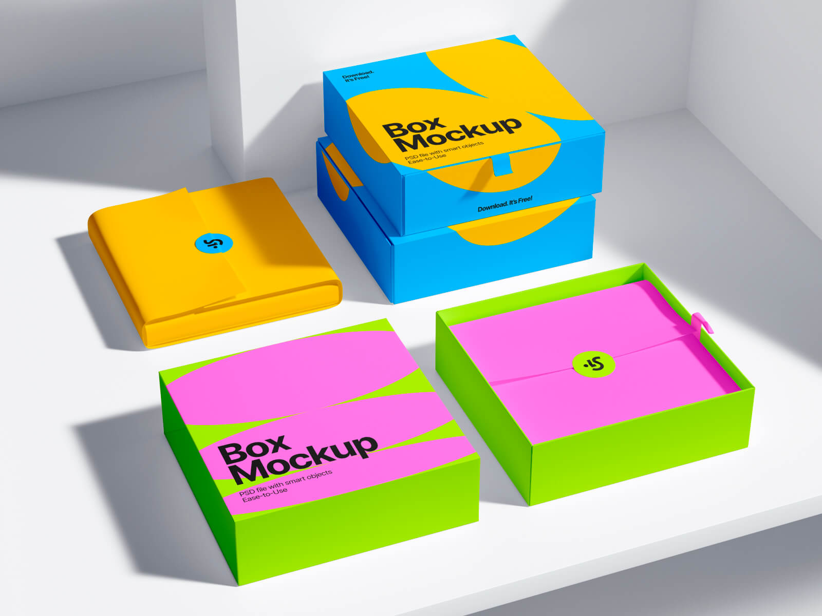 Free 3 Stylish Boxes Mockup