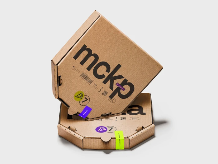 Pizza Box Mockup, Kraft, Scene 06