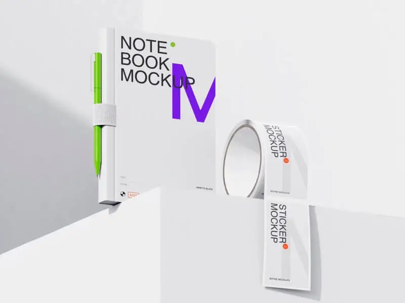Boyne, Notepad Mockup and Sticker Mockups, EU, 02