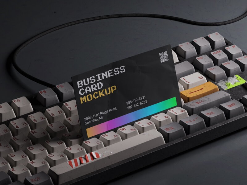 Bvge, Business Card Mockup and PC Keyboard, US, 14