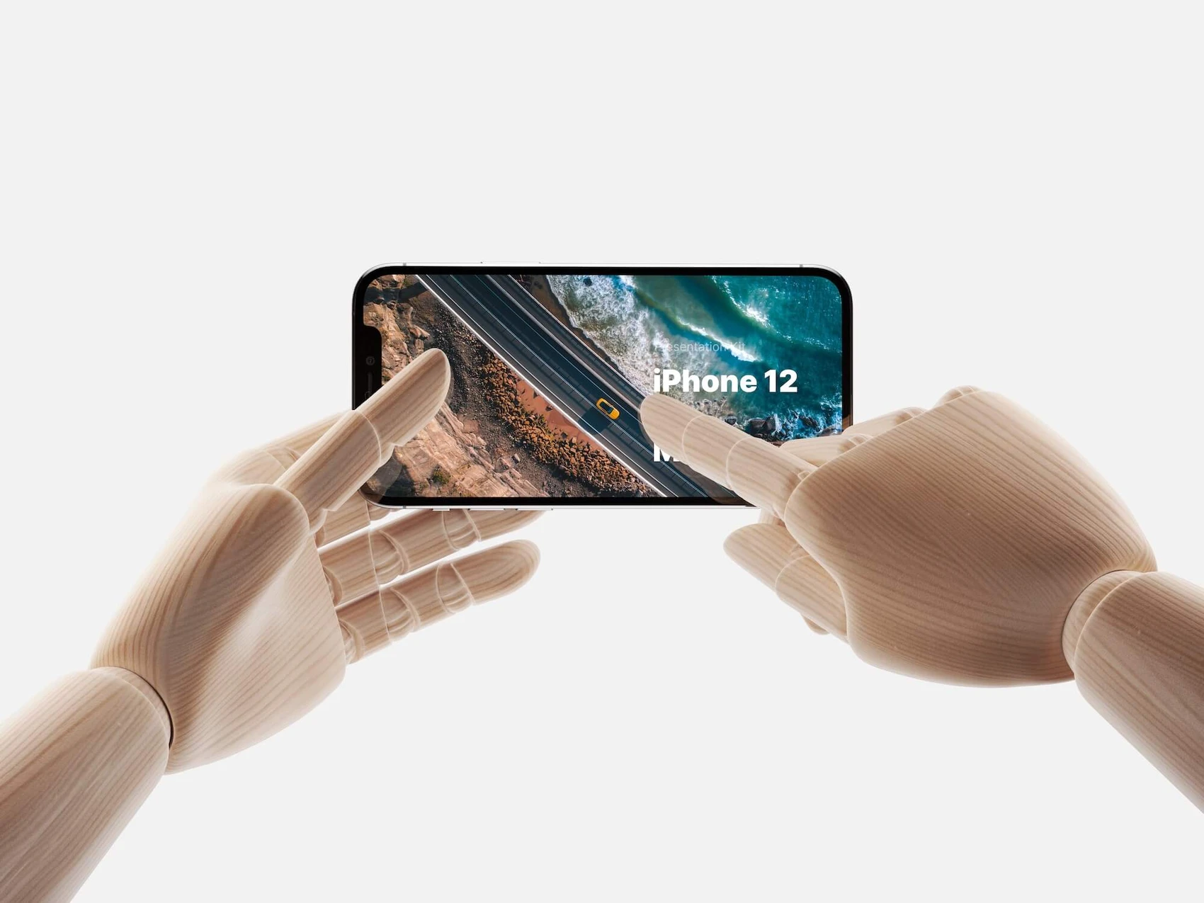 Wooden Hands iPhone 12 Pro Mockups, 12 1