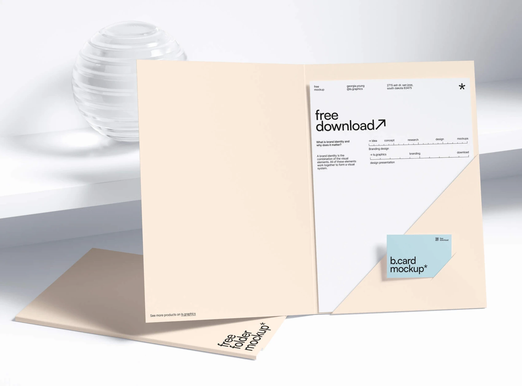 Free Folder and Paper with Business Card Mockup 1
