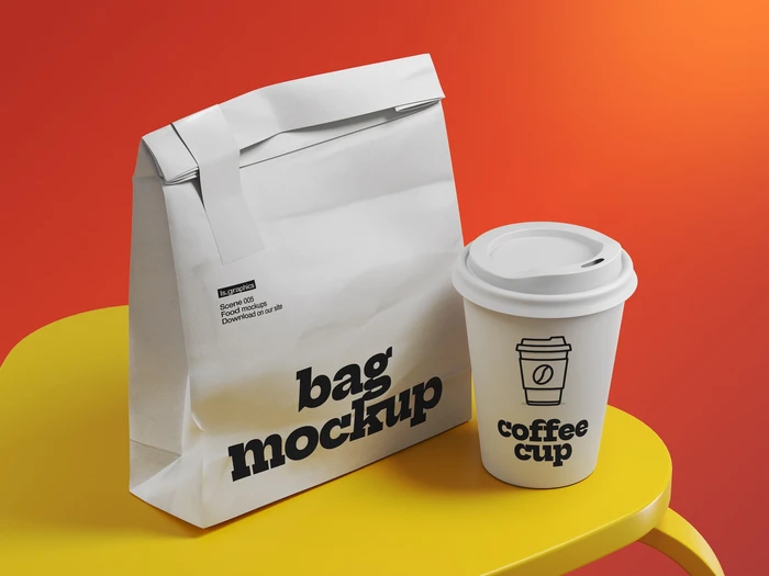 Takeaway Bag And Coffee Cup Mockup 1