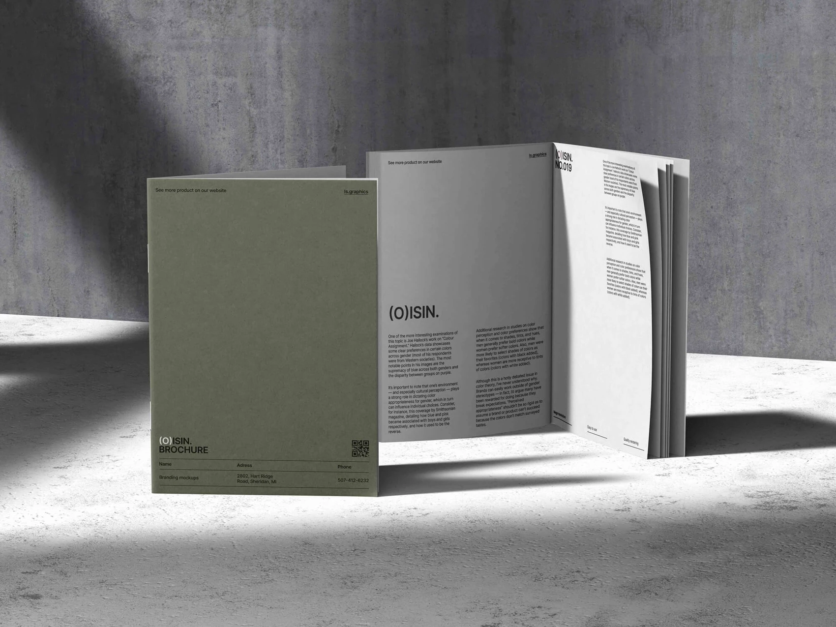 Oisin, Magazine Mockup and Brochure Mockup in Front View, EU, 18 1